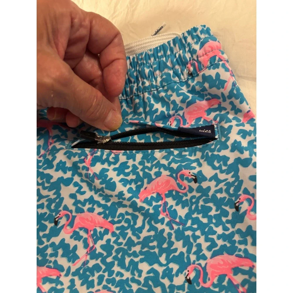 Chubbies Youth Boys Swim Trunks Pink Flamingo Teal Blue Mesh Lined Shorts XS 6/7